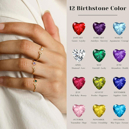 Birthstone Rings for Women 26 A-Z Initial Ring Adjustable 14K Gold Ring Birthday Gifts for Her Rings for Teen Sister Bridesmaid Gifts Dainty Letter Jewelry