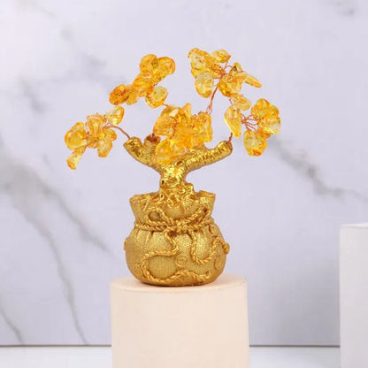 New Lucky Tree Feng Shui Money Fortune Tree Feng Shui Citrine Money Tree Crystal Bonsai Style Money Tree with Wealth Coins for Tabletop Decoration Home Office Store