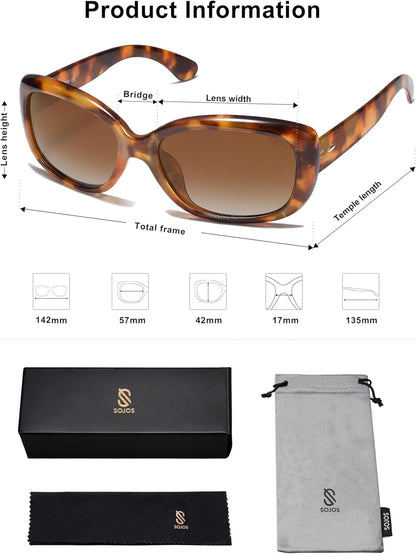Vintage Square Sunglasses for Women Polarized UV Protection Havana Frame