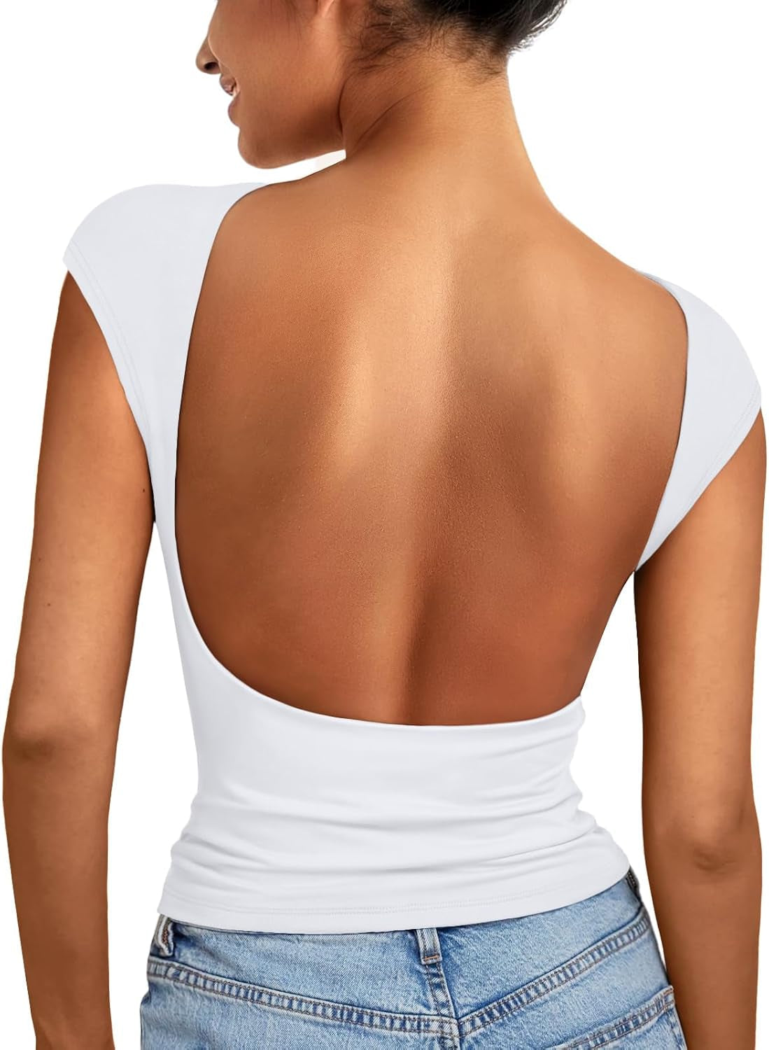 Womens Backless Tops Open Back Shirts Summer Crop Shirts Short Sleeve Cute Clothes Y2K Clothing 2025